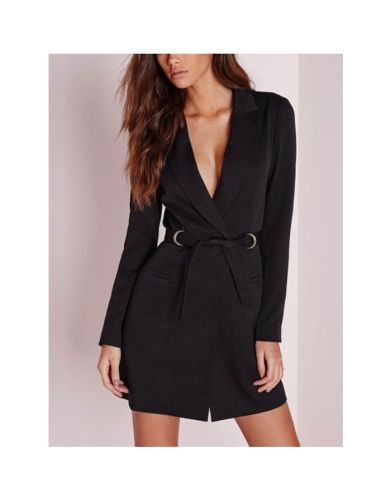 Bandage V-neck Bow Long Sleeves Blazer White Black Work Dress