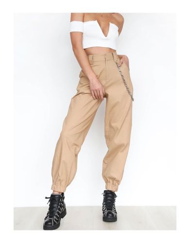 Women Zipper Metal Chain Sports Casual Harem Pants