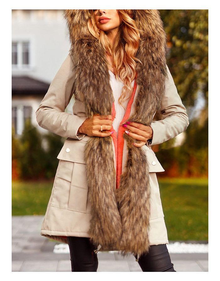 Winter New Hooded Warm Faux Fur Overcoat Women Thick Medium Long Fleece Parka