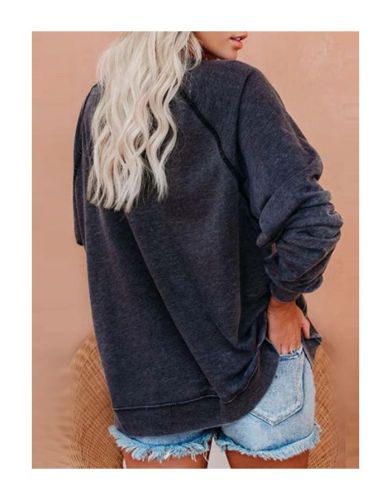 Fall New Women Letters Printed Stitching Long Sleeve Loose Casual Sweatshirt