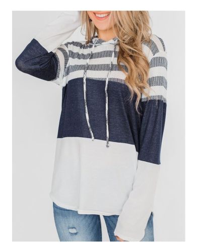 Striped Sweatshirt Casual Hooded Fall Spring Wear Tops For Woman