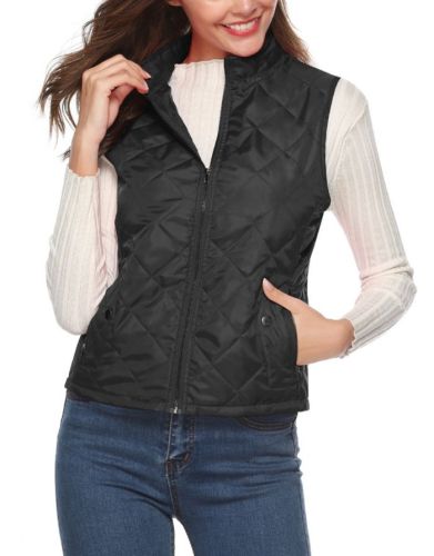 Fall Winter Zipper Pockets Sleeveless Coat Women Standing Collar Casual Cotton Vest