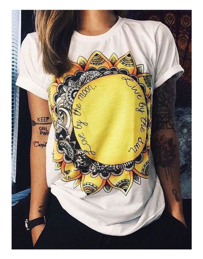 Casual Sunflower Printed White Cotton Short-sleeved T-shirt