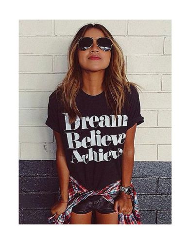 Casual Letters Printed Clothing Dream Believe Achieve Women Cotton Short Sleeve T-shirt