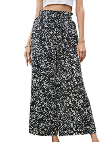 Spring Summer Printed High Waisted Wide Leg Loose Casual Trousers Pants