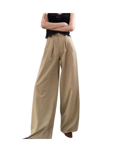 Fall New Floor Length Wide Leg Trousers Women Fashion High Waist Loose Long Pants