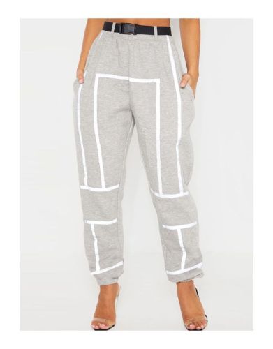 Casual Spring Summer Reflective Stripe Sports Trousers Pants With Belt