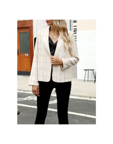 Women New Fashion Plaid Cardigan Coat Long Sleeve Loose Simple Blazers
