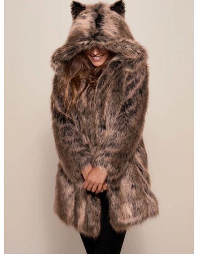 Faux Fur Coat Winter New Cute Hooded Leopard Print Medium Long Warm Fur Coat