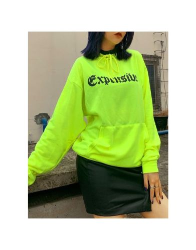 Casual Fall Spring Hooded Letter Printed Sweatshirts With Pockets