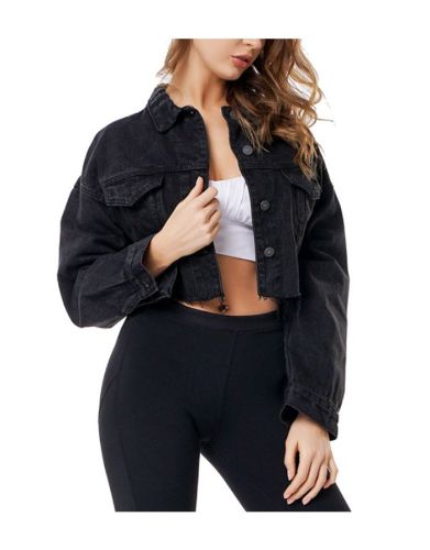 Fall New Women Denim Jacket Single Breasted Pockets Fashion Ripped Cropped Coat