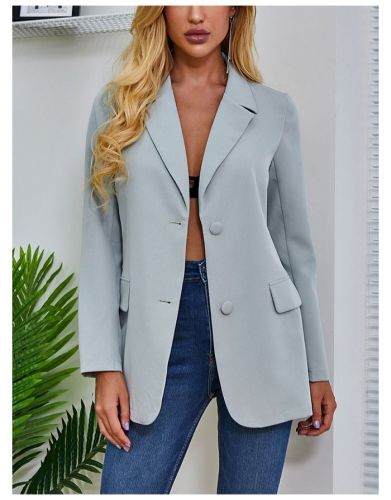 Fall Women Coat Long Sleeve Pockets Single Breasted Casual Blazers