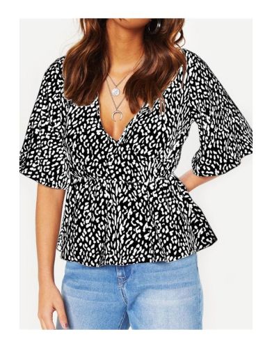 Sexy Leopard Print T-shirts Ruffled Deep V-neck Plus Size Chiffon Summer Top