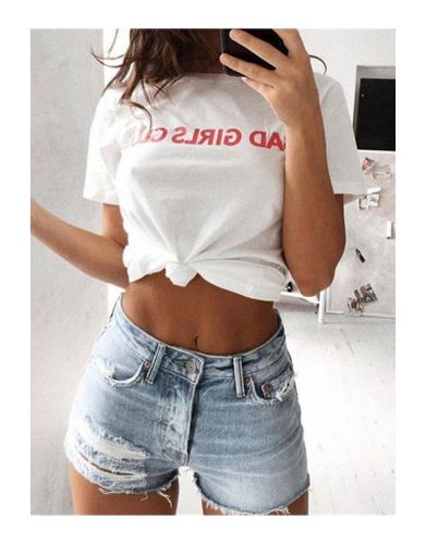 Casual Letters Printed Short Sleeves Cotton T-shirts For Women
