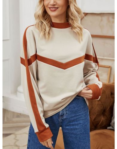 Fall Winter New Korean Round Neck Long Sleeve Stitching Color Pullover Loose Sweatshirt