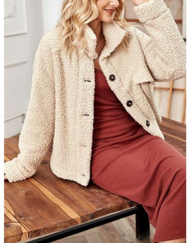 Winter New Long Sleeve korean Loose Single Breasted Faux Lamb Wool Warm Short Coat