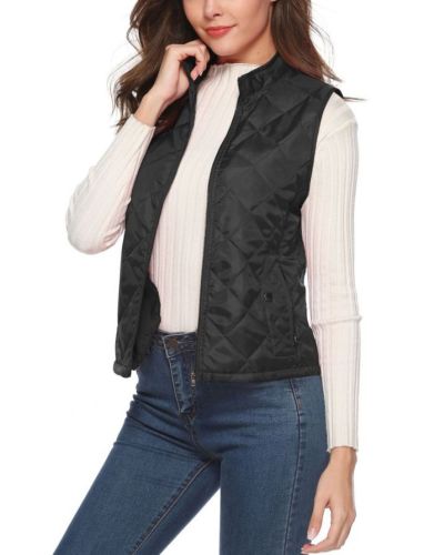 Fall Winter Zipper Pockets Sleeveless Coat Women Standing Collar Casual Cotton Vest