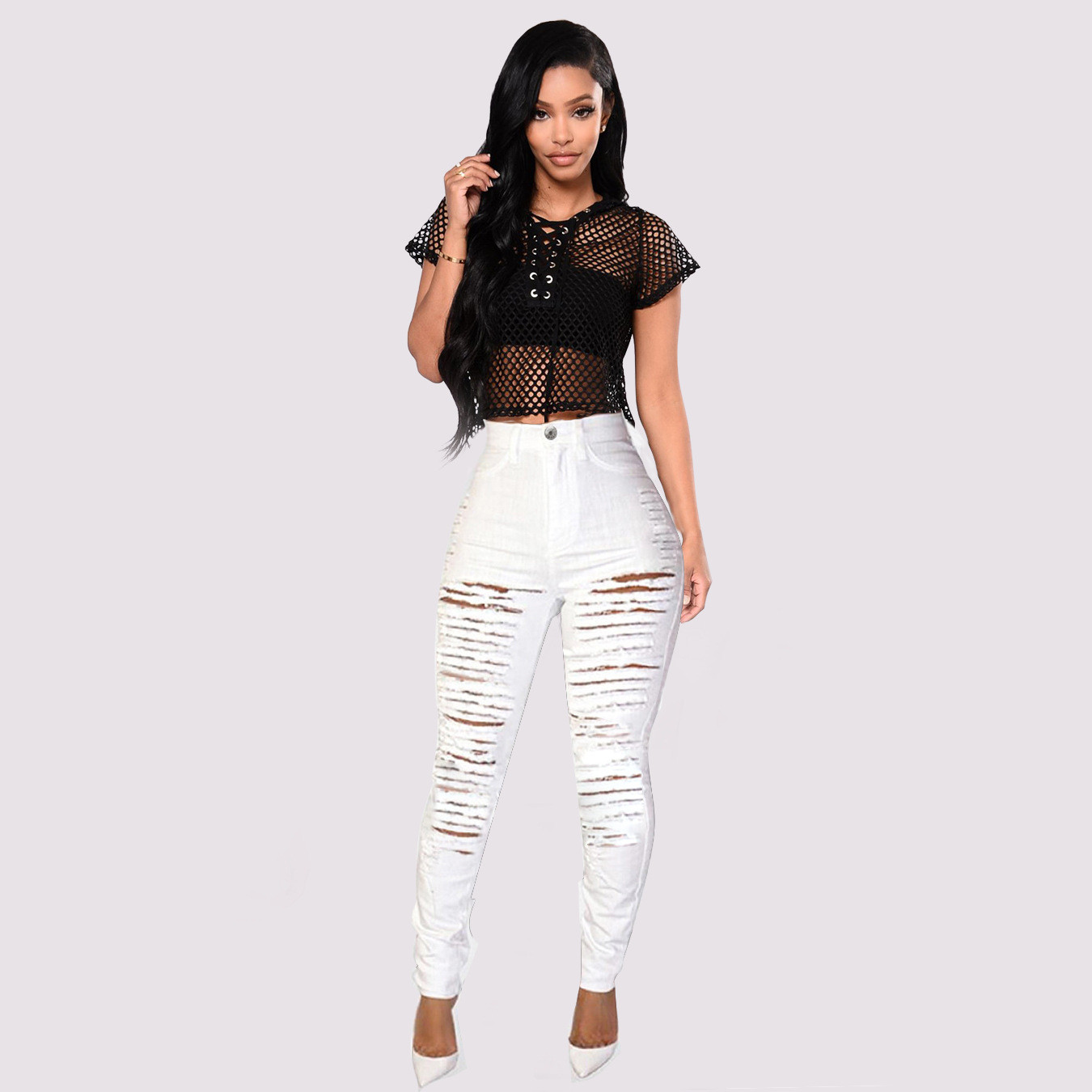 black and white ripped jeans