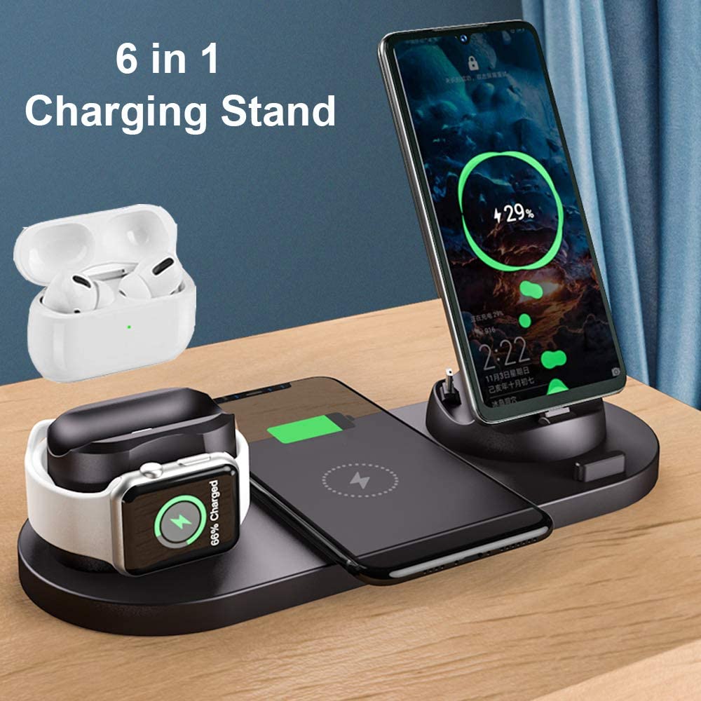 6 in 1 Wireless Charger Station Portable Qi Fast Charging Dock Stand for  AirPods Pro/AirPods/