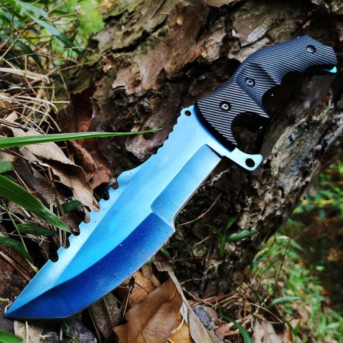 Fixed Blade Knife Straight Full Tang Blade Hunting Camping Hiking Knife - Blue Blade