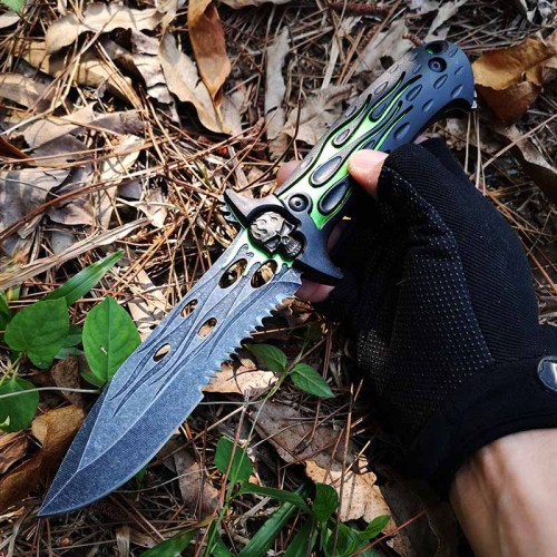 Green Survival Knife with Sheath - Field Fixed Blade Knife Skull Handle