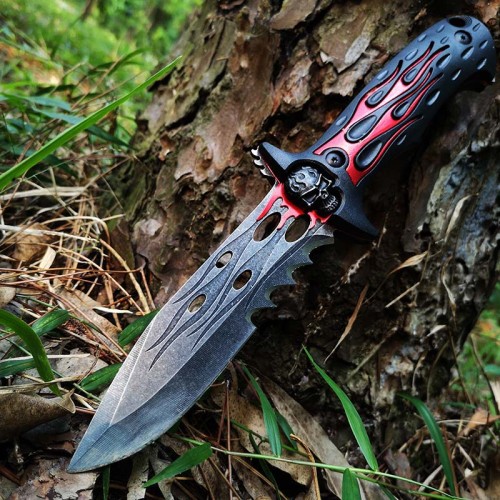 Red Field Knife Fixed Blade Skull Handle - Survival Knife with Sheath