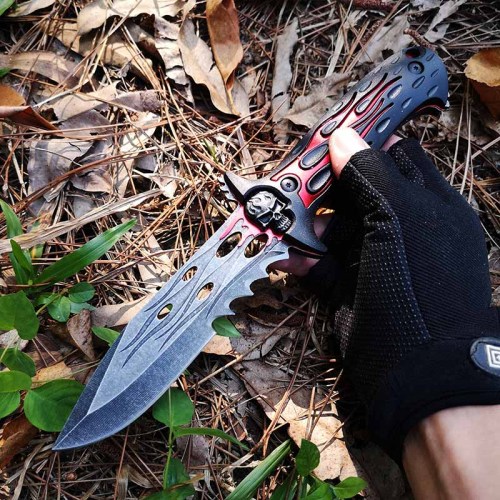 Red Field Knife Fixed Blade Skull Handle - Survival Knife with Sheath