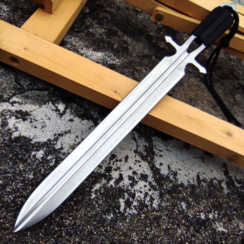Tactical Double Edge Swords , Fixed Blade Full Tang Heavy Duty Knife , Top Quality Dagger W/Sheath Silver Blade Black Rope