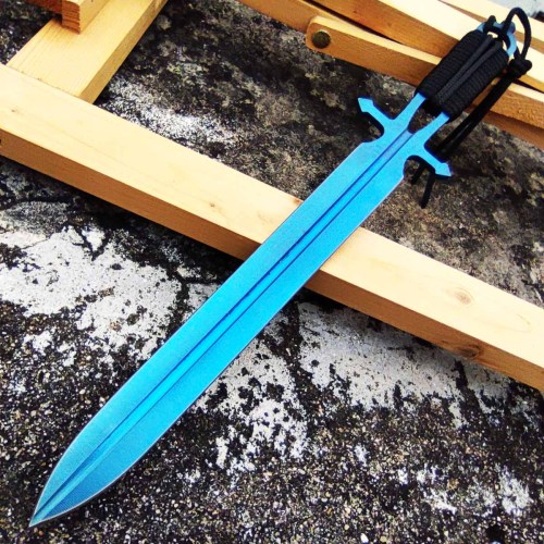 Japanese Handmade Ninja Art Work Swords w/Sheath Blue Titanium