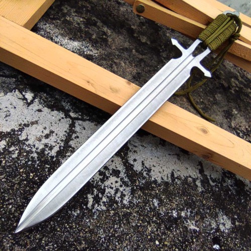 Tactical Double Edge Swords , Fixed Blade Full Tang Heavy Duty Knife , Top Quality Dagger W/Sheath Silver Blade Green Rope