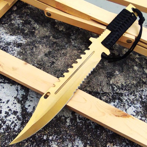 Bowie Rambo Fixed Blade Knife, Tactical High Hardness W/Sheath Gold Blade