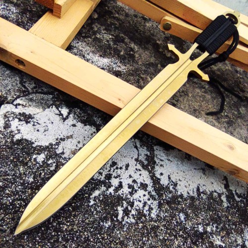 Tactical Double Edge Swords , Fixed Blade Full Tang Heavy Duty Knife , Top Quality Dagger W/Sheath Gold Blade Black Rope