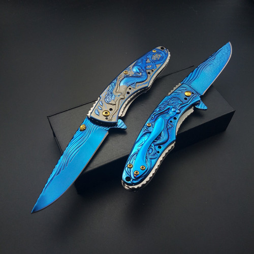Tactical Mermaid Engrave Utility Survival Knife Stianless Steel Assisted Knife