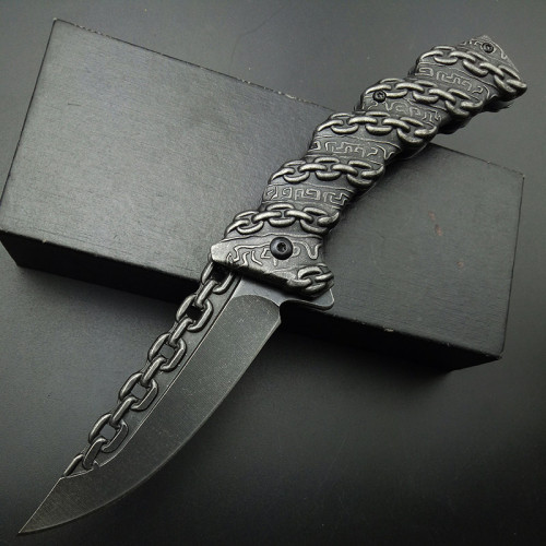 Tactical Fast Open Chain Engrave Stonewash Utility Survival Knife