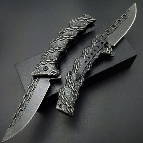 Tactical Fast Open Chain Engrave Stonewash Utility Survival Knife