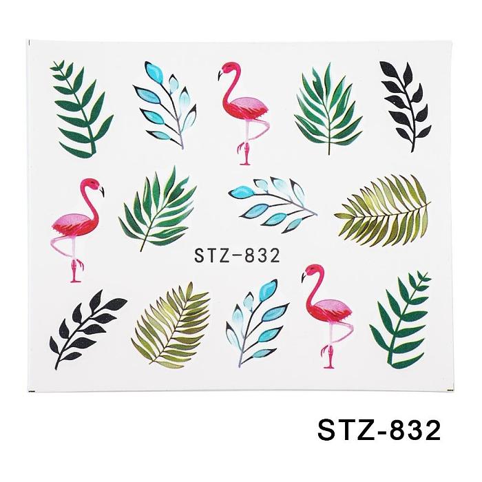 12Pcs/Set Nail Sticker Leaf Pattern Flamingo Water Transfer Slider For Nails Art Decor