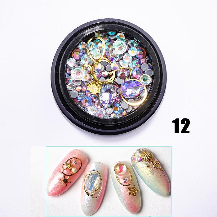 12 TypeS Nail Glitter Diamond Rhinestone Sequins 3D Crystal Stone Nail Art DIY
