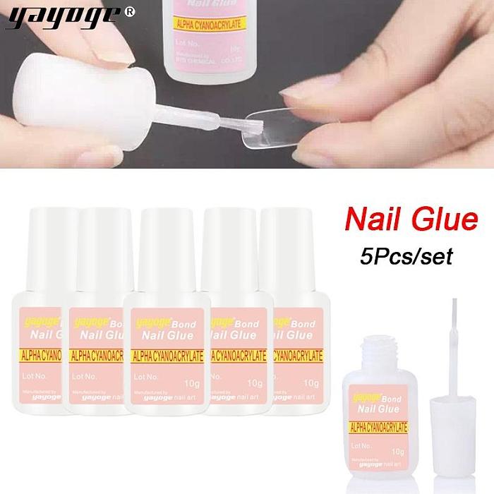5 Pcs/set False Nail Tip Glue with Brush Acrylic Tips