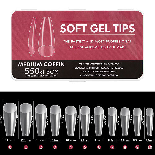 550Pcs Full Cover Soft Gel Tips Kit Soak Off Nail Extensions Almond Tips Set