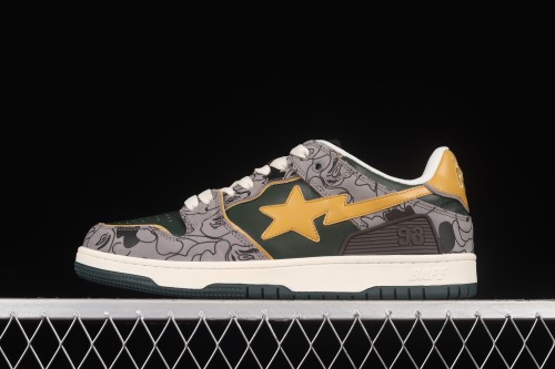 Human MAdidase Bape Sta Sk8 To Nigo  trend godfather Nigo brand ape head classic skateboard shoes 1G70191035 grayish yellow