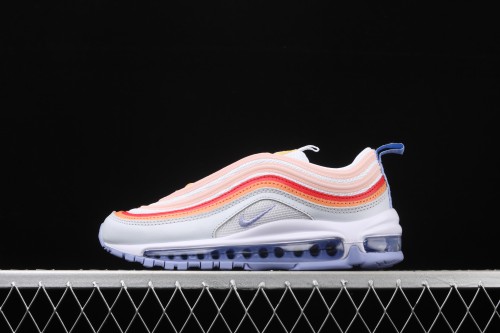NIKE Air Max 97 overseas limited color matching  purple-orange-red  reflective bullet air cushion running shoes CW5588-001
