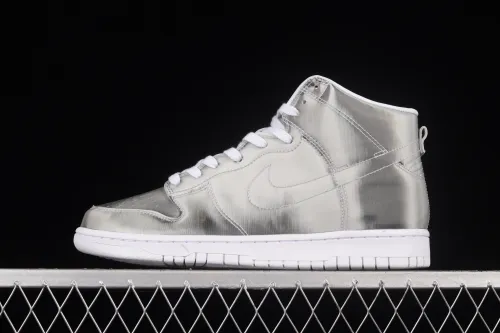 Clot x Nike DUNK High  ICE  Guanxi co-signed metal silver flash card color matching high-top skateboard shoes DH4444-900