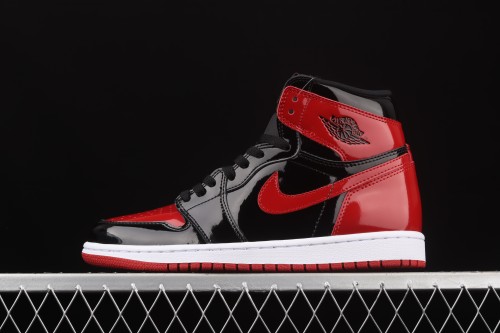 Air Jordan 1 High OG  Bred Patent  lacquered leather black and red high top basketball shoes 555088-063