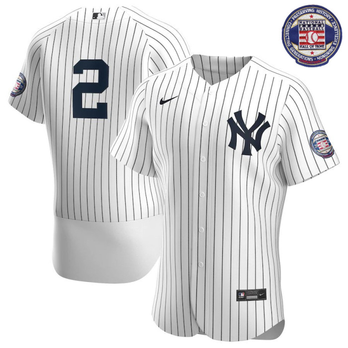 Men's Derek Jeter White&Navy 2020 Hall of Fame Induction Patch Authentic Team Jersey