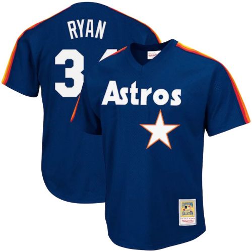 Men's Nolan Ryan Navy Cooperstown Collection Mesh Batting Practice Throwback Jersey