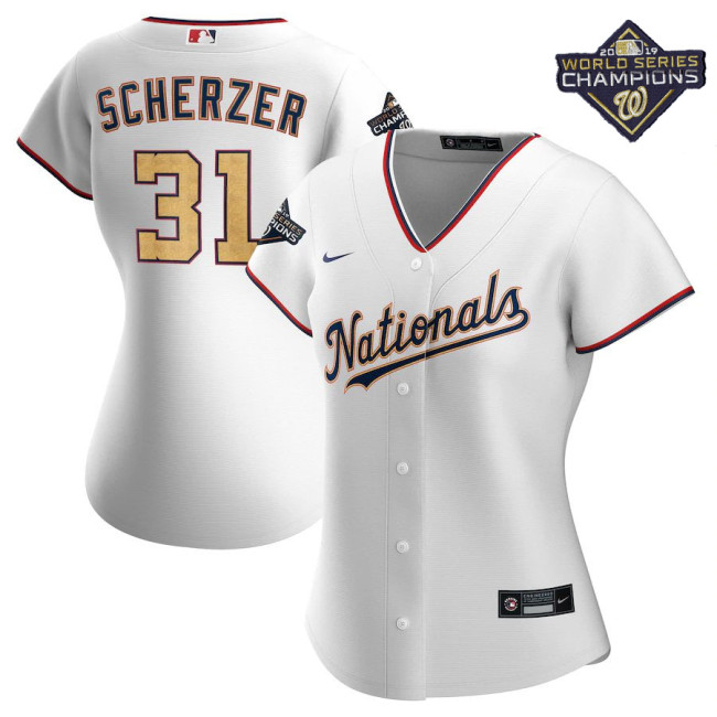 Women's Max Scherzer White&Gold 2020 Gold Program Player Team Jersey
