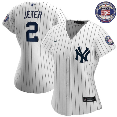 Women's Derek Jeter White&Navy 2020 Hall of Fame Induction Home Player Name Team Jersey