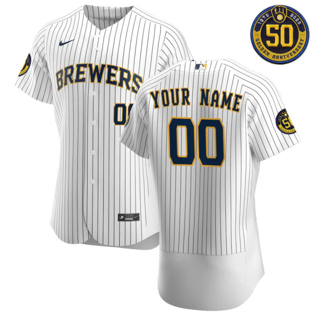 Men's White&Navy 2020 Alternate Authentic Custom 50th Anniversary Patch Team Jersey