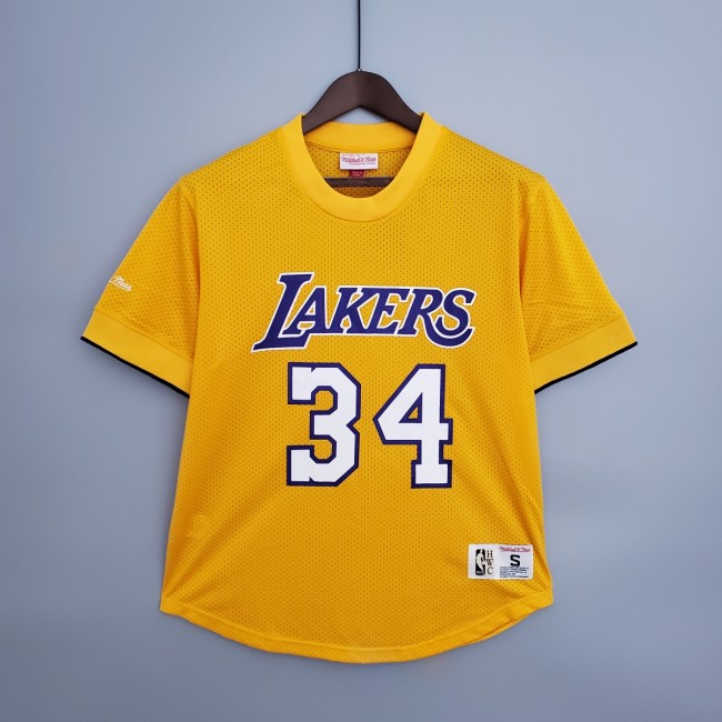 Mitchellness Lakers Yellow No. 34 O'Neial Retro Mesh Short Sleeve