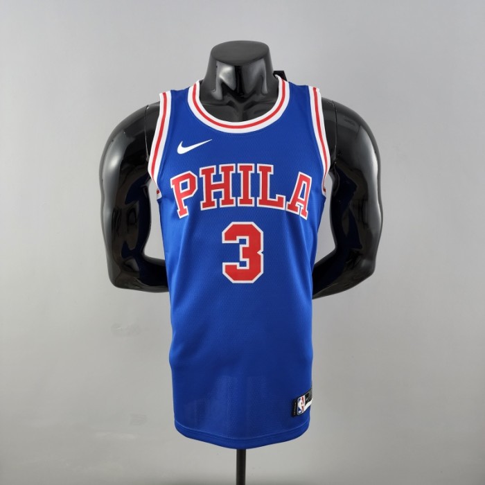 Retro Philadelphia 76ers Iverson #3 Crew Neck Blue NBA Jersey